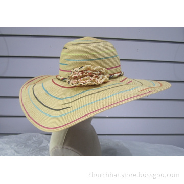 Paper Braid Floppy Crochet Flower Trimmed Hats
